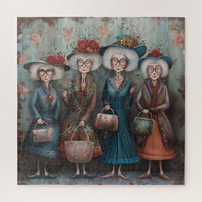 Four elderly ladies in fancy attire jigsaw puzzle (Vertical)