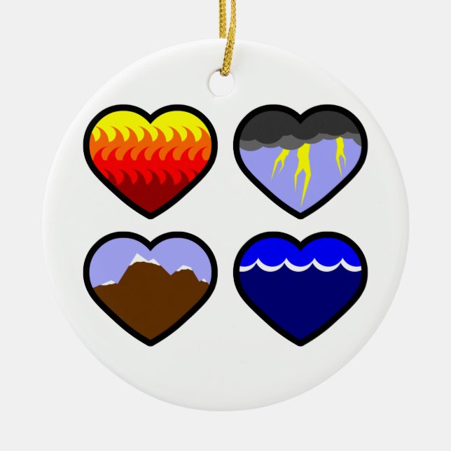 Four Elements Hearts Ceramic Tree Decoration (Front)