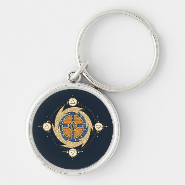 Four Elements Moroccan Mandala Sacred Geometry Key Ring (Front)
