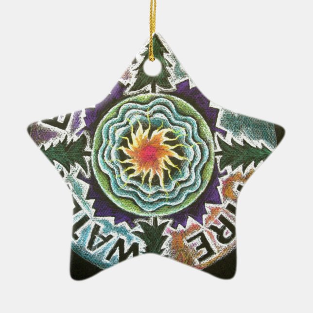 Four Elements Sun Mandala Ceramic Tree Decoration (Front)