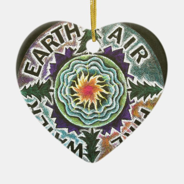 Four Elements Sun Mandala Ceramic Tree Decoration (Front)