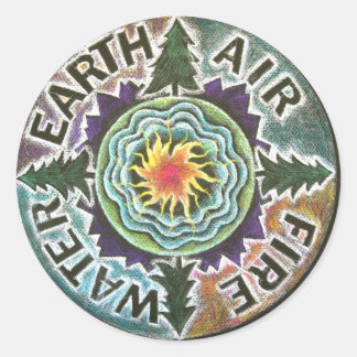 Four Elements Sun Mandala Classic Round Sticker