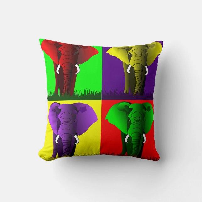 Four Elephants psychedelic colours Cushion (Front)