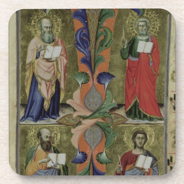 Four Evangelists, 14th century (vellum) Coaster (Front)