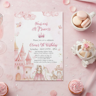 Four Ever A Princess Castle unicorn 4th Birthday  Invitation