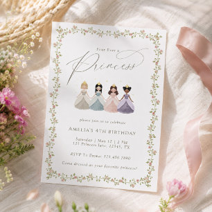Four Ever a Princess Girls 4th Birthday Party Invitation