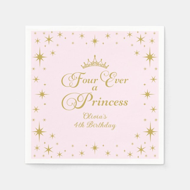 Four Ever a Princess Gold Princess 4th Birthday Napkin (Front)