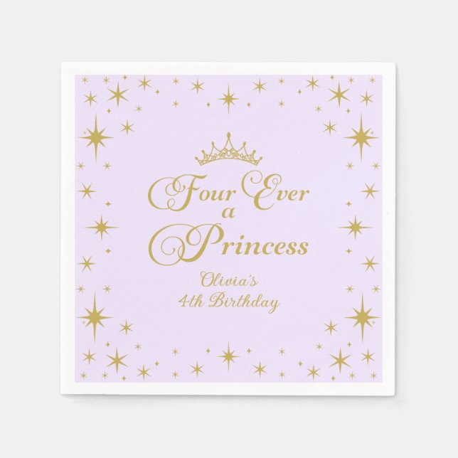 Four Ever a Princess Gold Princess 4th Birthday Napkin (Front)