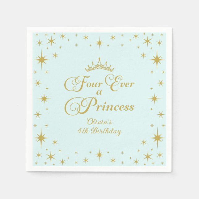 Four Ever a Princess Gold Princess 4th Birthday Napkin (Front)
