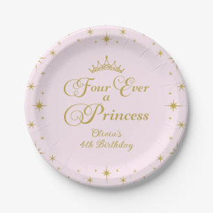 Four Ever a Princess Gold Princess 4th Birthday Paper Plate