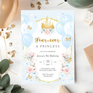 Four Ever A Princess Royal Theme Girl 4th Birthday Invitation