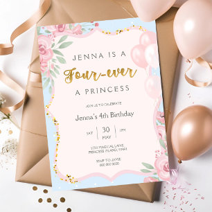 Four Ever A Princess Royal Theme Girl 4th Birthday Invitation