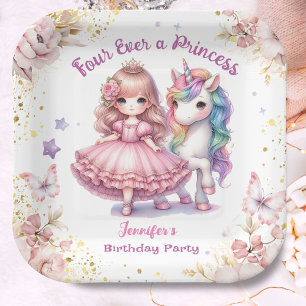Four Ever A Princess Unicorn 4th Birthday Paper Plate