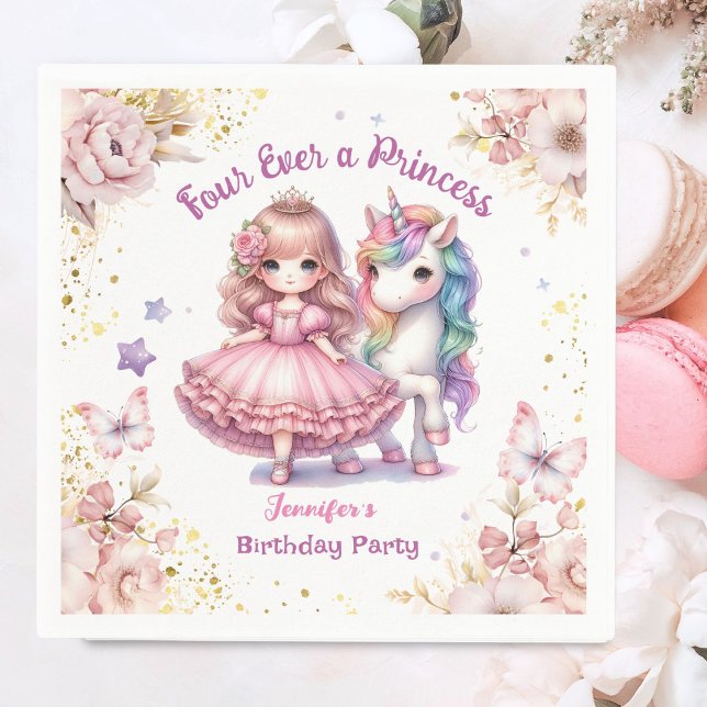 Four Ever A Princess Unicorn 4th Birthday Party Napkin (Creator Uploaded)