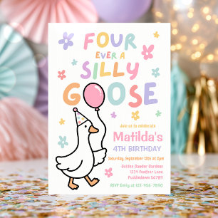 Four Ever A Silly Goose Girl 4th Birthday Party  Invitation