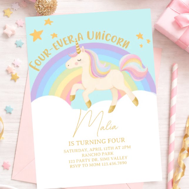 Four-Ever a Unicorn 4th Birthday Invitation – Past (Creator Uploaded)
