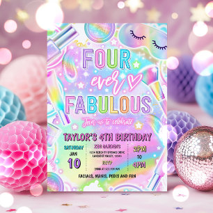 Four Ever Fabulous Rainbow Spa Makeup Birthday  Invitation