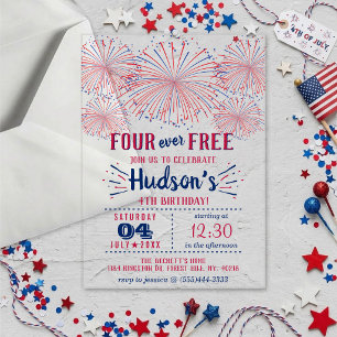 Four Ever Free! 4th Of July 4th Birthday Party Acrylic Invitations