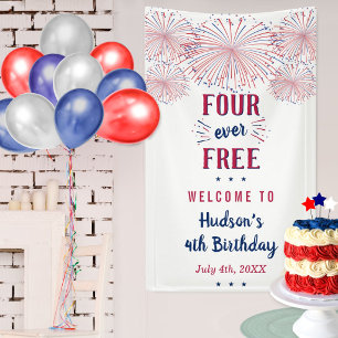 Four Ever Free! 4th Of July 4th Birthday Party Banner