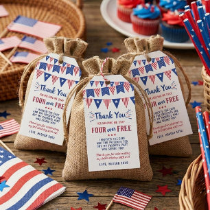 Four Ever Free! 4th Of July 4th Birthday Party Gift Tags