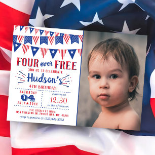 Four Ever Free! 4th Of July 4th Birthday Party Invitation