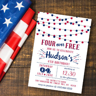Four Ever Free! 4th Of July 4th Birthday Party Invitation
