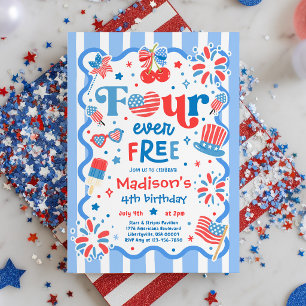 Four Ever Free 4th Of July 4th Birthday Party Invitation