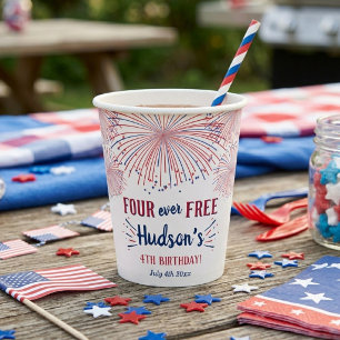 Four Ever Free! 4th Of July 4th Birthday Party Paper Cups