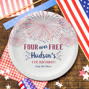 Four Ever Free! 4th Of July 4th Birthday Party Paper Plate
