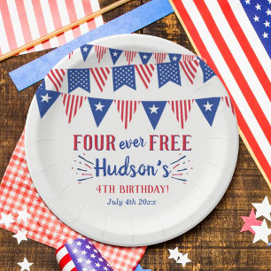 Four Ever Free! 4th Of July 4th Birthday Party Paper Plate