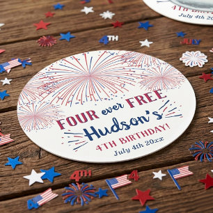 Four Ever Free! 4th Of July 4th Birthday Party Round Paper Coaster