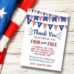 Four Ever Free! 4th Of July 4th Birthday Party Thank You Card
