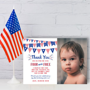 Four Ever Free! 4th Of July 4th Birthday Photo Thank You Card