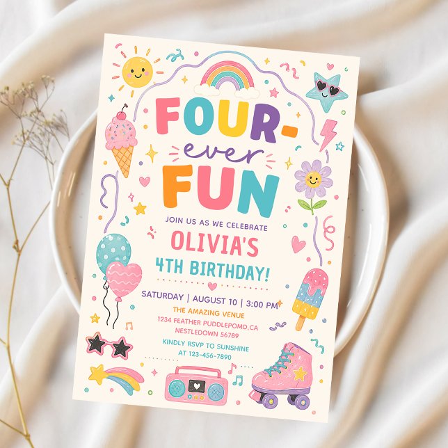Four-Ever Fun Colourful Birthday Invitation (Creator Uploaded)