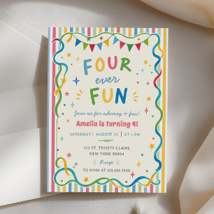 Four Ever Fun Colourful Girl 4th Birthday Invitation