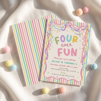 Four-ever Fun Colourful Girl Birthday Invitation