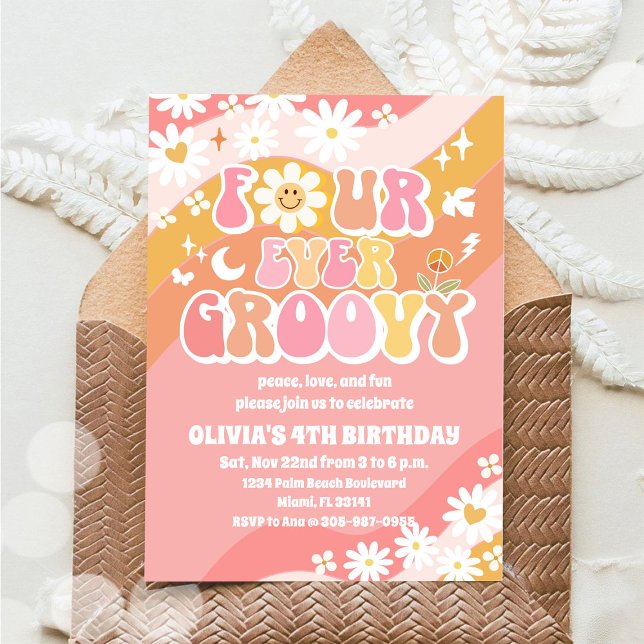 Four Ever Groovy Birthday Invitation (Creator Uploaded)