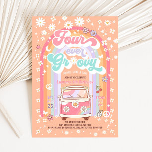 FOUR Ever Groovy Daisy Groovy 4th Birthday Invitation
