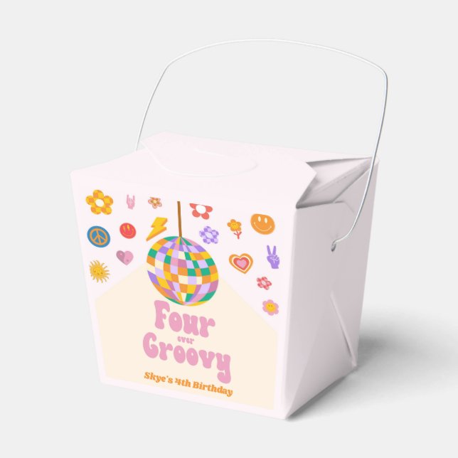 Four Ever Groovy Disco Ball 4th Birthday Party Favour Box (Front Side)