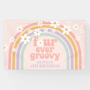 Four Ever Groovy Pastel rainbow 4th birthday Banner