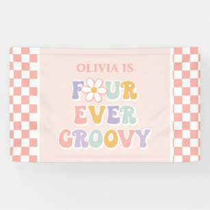 Four Ever Groovy Pink Daisy Chequered Banner