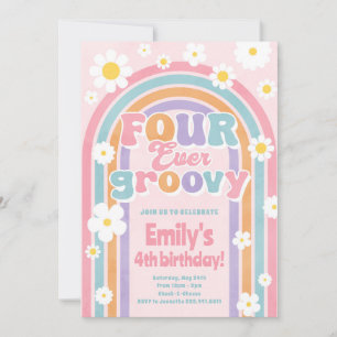 Four Ever Groovy Rainbow 4th Birthday Invitation