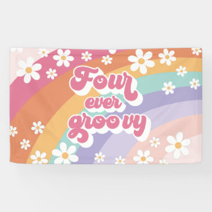Four Ever Groovy Retro Rainbow 4th Birthday Banner