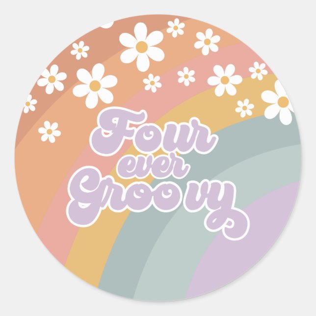 Four Ever Groovy Retro Rainbow Classic Round Sticker (Front)