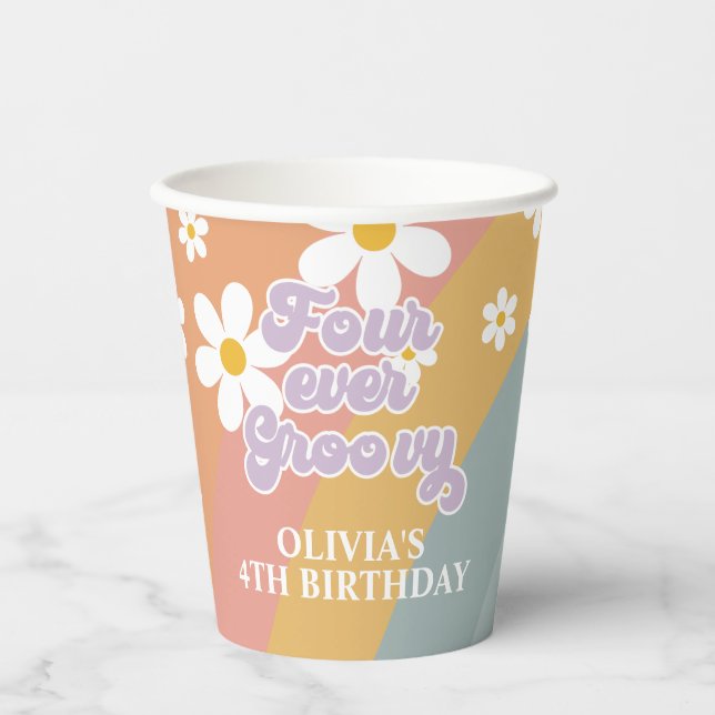 Four Ever Groovy Retro Rainbow Paper Cups (Front)