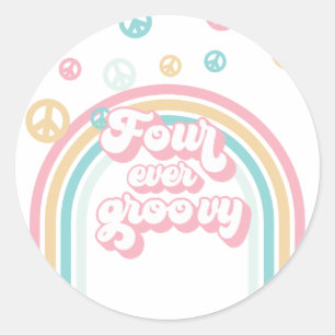 Four Ever Groovy Retro Summer Rainbow Classic Round Sticker