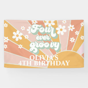 Four Ever Groovy Retro Sunshine Daisy Birthday Banner