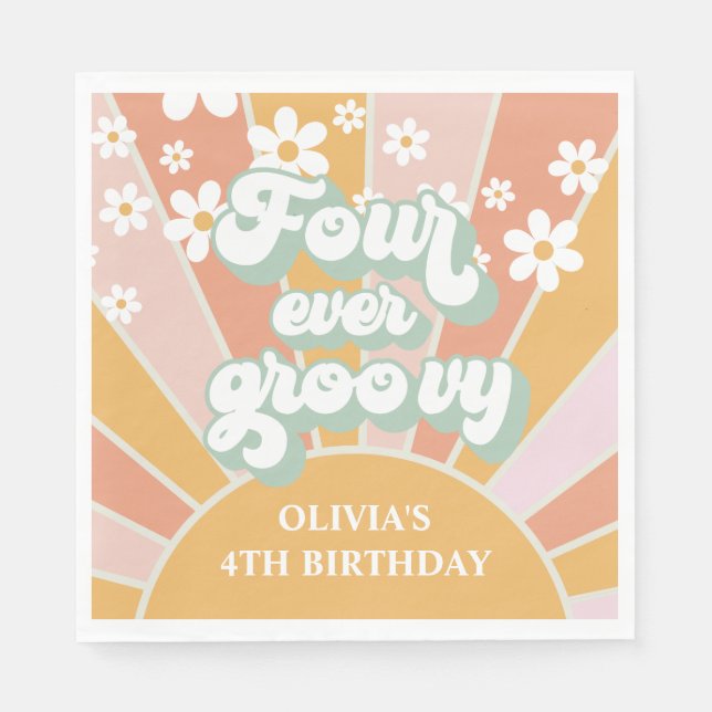 Four Ever Groovy Retro Sunshine Daisy birthday Napkin (Front)