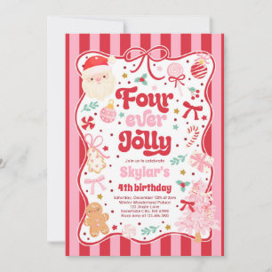 Four Ever Jolly Christmas Bow 4th Birthday Invitation