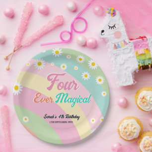 Four Ever Magical Fourth Birthday Daisy  Paper Plate